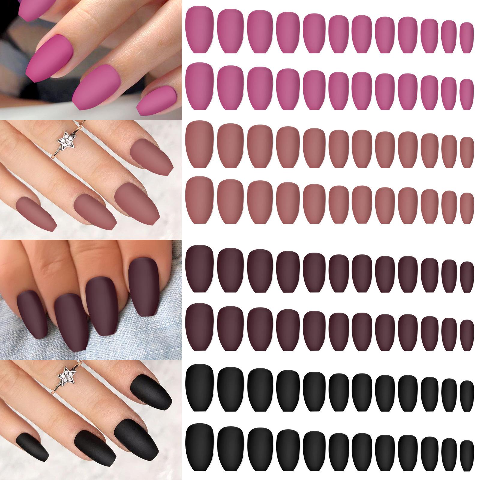 Однотонный матовый матовый ноготь, короткий, полный, наклейка, матовый, съемный, носимый, 96 шт.